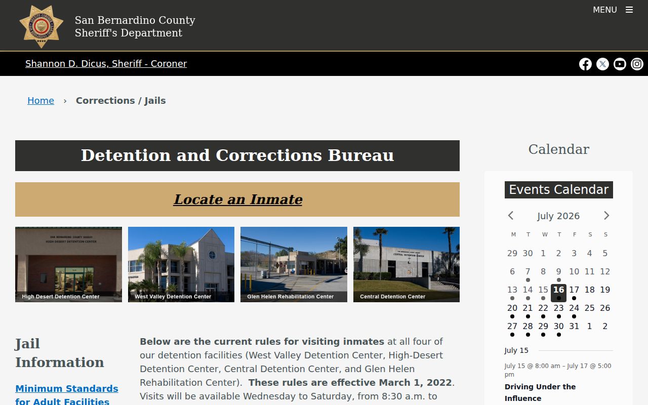 San Bernardino County arrest custody facilities