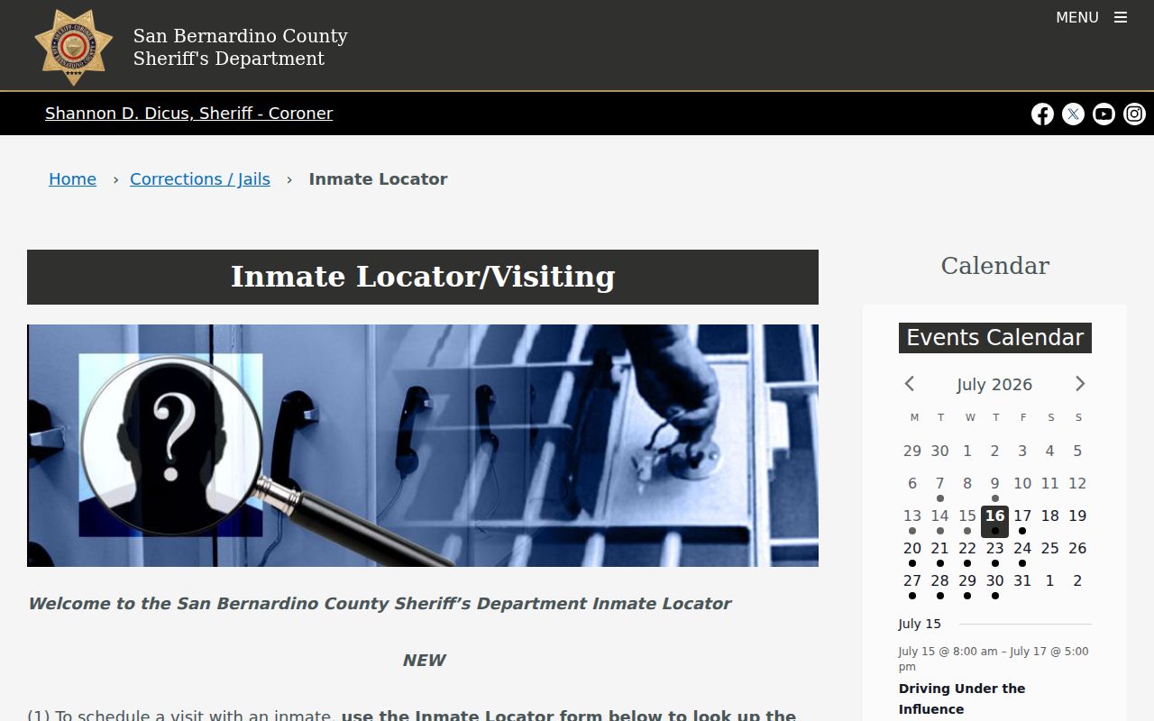 San Bernardino County arrest lookup and inmate locator instructions