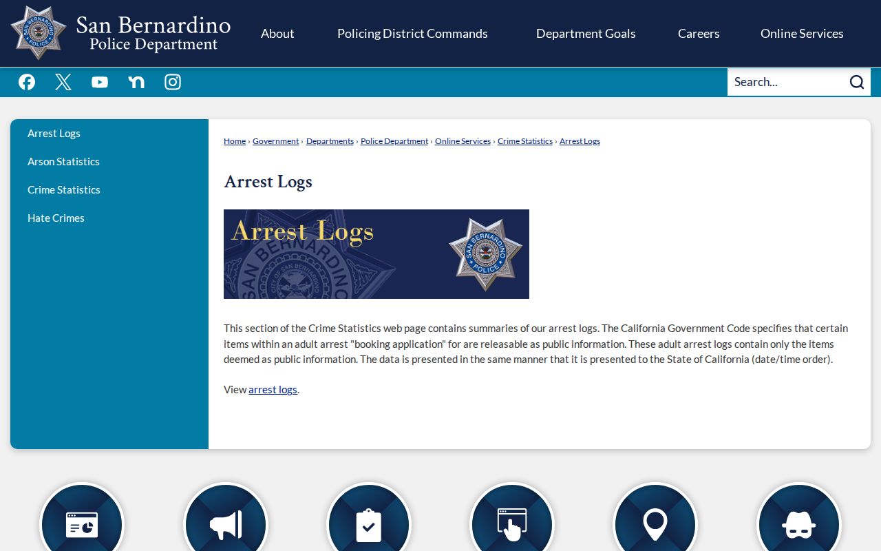 San Bernardino County arrest logs from city police