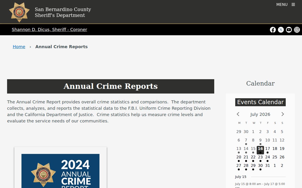 San Bernardino County arrest and annual crime report source