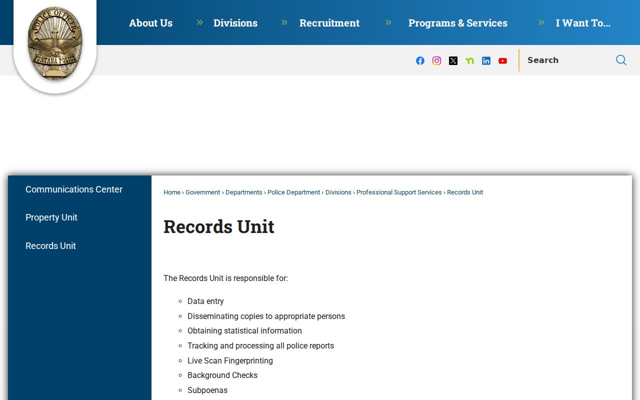 San Bernardino County Fontana criminal records unit contact information