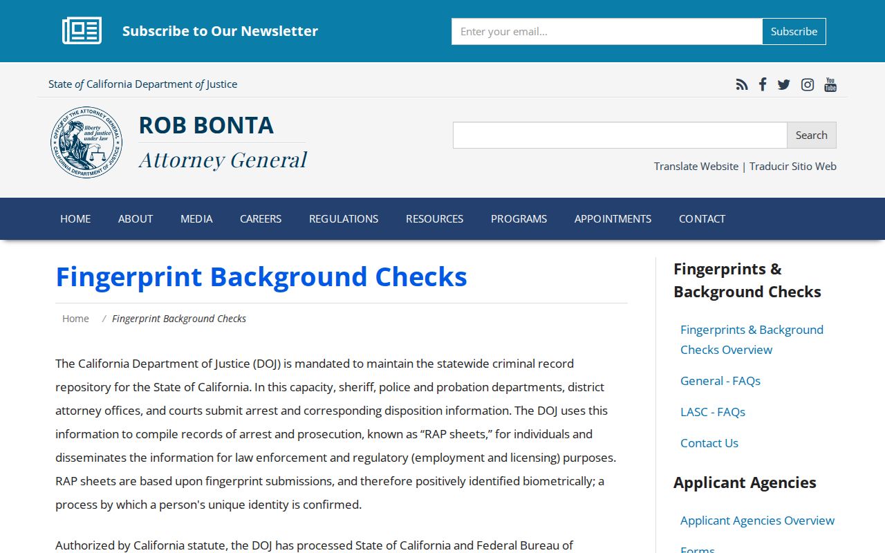 California DOJ fingerprint and Live Scan information page