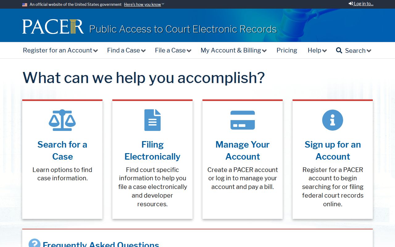 PACER federal court records portal information